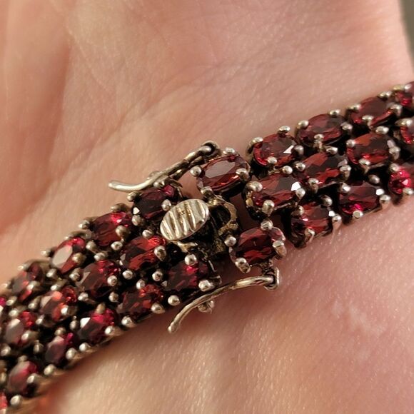 Dee Berkley Sterling Red Garnet Triple Row Tennis Bracelet - Picture 6 of 9